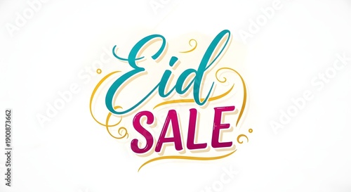 Eid sale promotional banner with decorative text and swirling patterns.