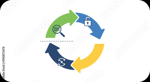 Circular Arrows with Icons in Colorful Sequence.