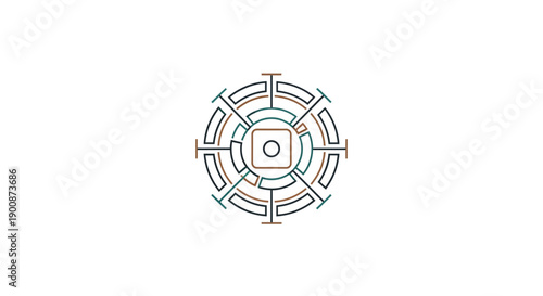 Circular maze design with lines.