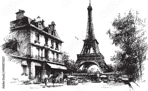 Eiffel Tower, Paris, France illustration on a white background. This vector illustration can be used in any size you like for advertising, logos, and other work.
