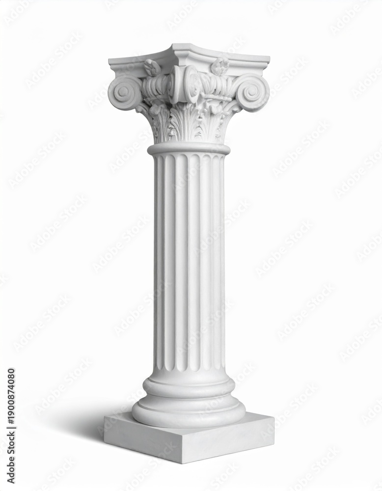Obraz premium Classical White Stone Column Pillar Isolated on White Background with Shadows