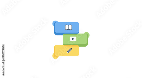 Colorful film reels stacked vertically.