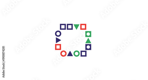 Colorful geometric shapes in circle.