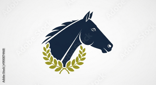 Dark horse head logo with green laurel wreath symbolizing victory and achievement in a circular emblem
