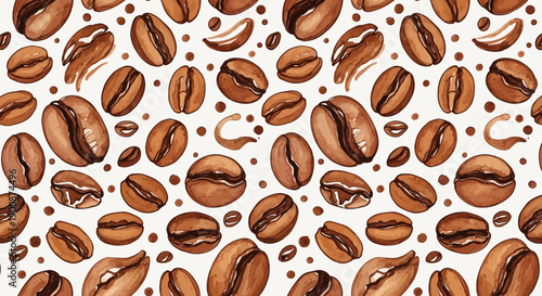 Vibrant coffee beans scattered on clean white background