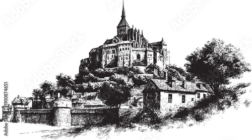 Mont-Saint-Michel, France illustration on a white background. This vector illustration can be used in any size you like for advertising, logos, and other work.
