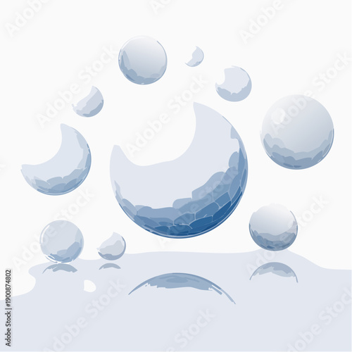 Water droplets on a reflective surface with a large central drop.