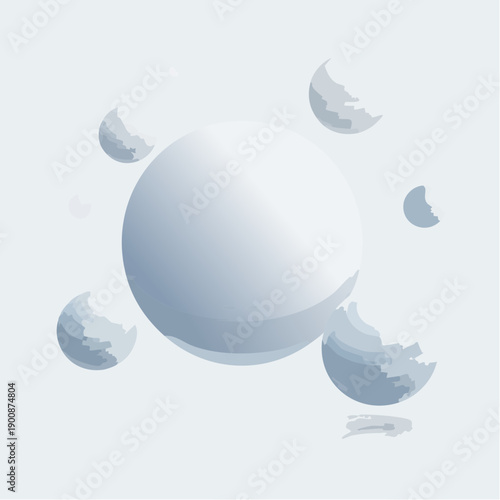 Breaking apart large white sphere into smaller fragments.