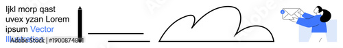 Cloud technology, digital tools, information sharing, document storage, communication system, online collaboration. A person sending a digital mail over a cloud. Cloud technology and digital tools