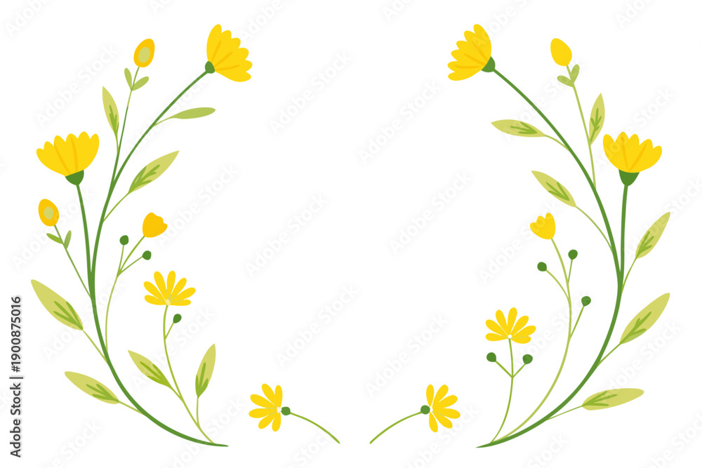 Fototapeta premium Botanical Frame Template with Hand Drawn Yellow Wildflowers