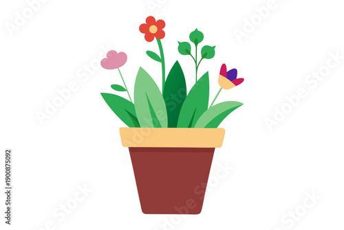 Garden Plant Pots Set with Mixed Flowers and Greenery