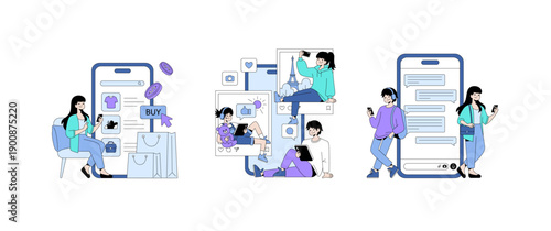 E-commerce and Social Interaction Vector Illustration