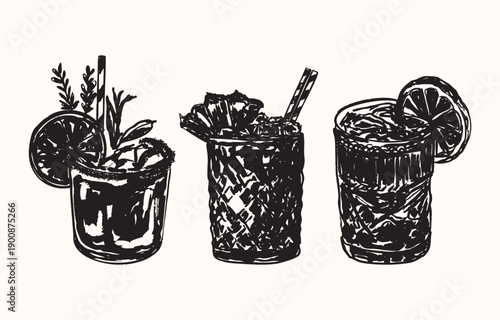 Vintage Mardi Gras Cocktail Set with Festive Carnival Dessert Drinks