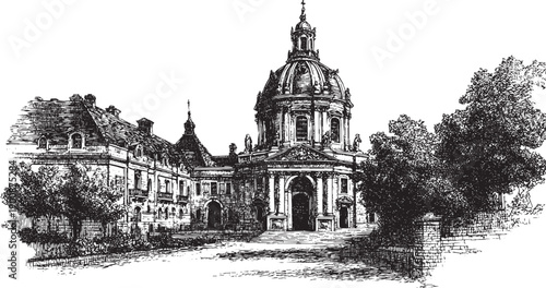 Palace of Versailles, Versailles, France illustration on a white background. This vector illustration can be used in any size you like for advertising, logos, and other work.