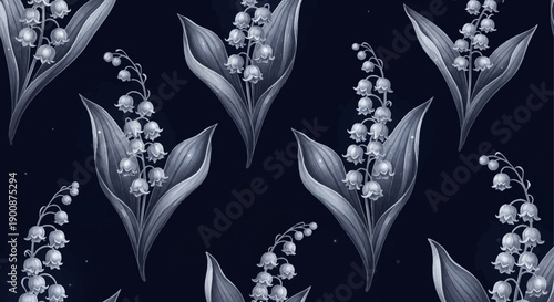 Elegant lily of the valley flowers on dark background