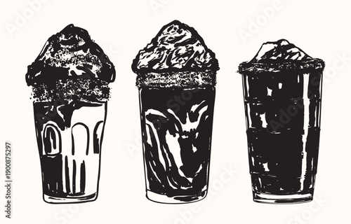 Vintage Frappe Drinks with Whipped Cream Set