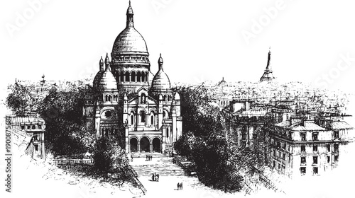 Sacre Coeur, Paris, France illustration on a white background. This vector illustration can be used in any size you like for advertising, logos, and other work.