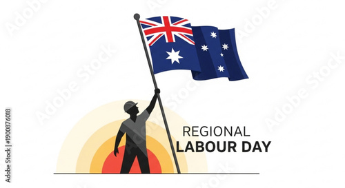 Australian worker celebrating regional labour day with flag
