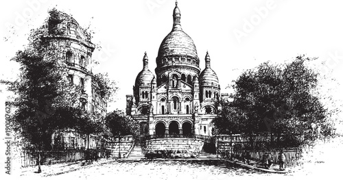 Sacre Coeur, Paris, France illustration on a white background. This vector illustration can be used in any size you like for advertising, logos, and other work.