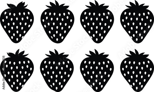 Collection of strawberry fruit silhouettes arranged in pattern, fresh organic berry illustration representing healthy food, summer harvest, natural nutrition and agricultural produce