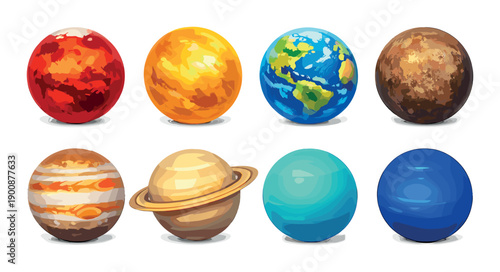 Colorful representation of the eight planets in our solar system