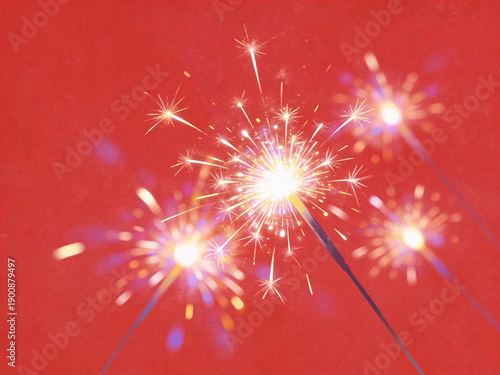 fireworks on red background