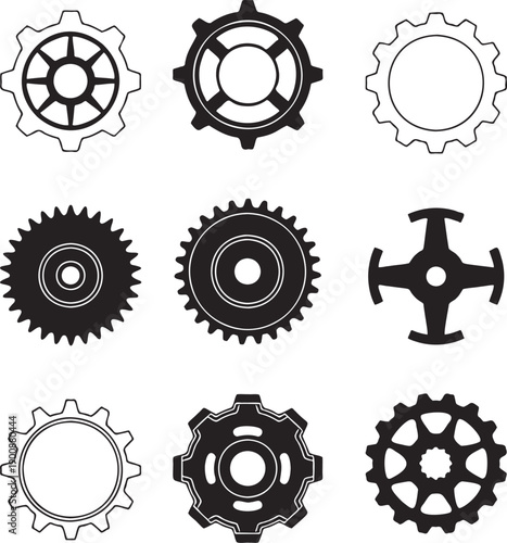 gear icon set mechanical engineering cogwheel symbols