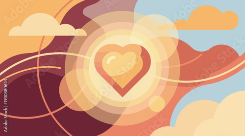 Vibrant heart symbol glowing in a beautiful abstract landscape