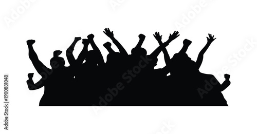  crowd silhouette with raised hands and fists illustration