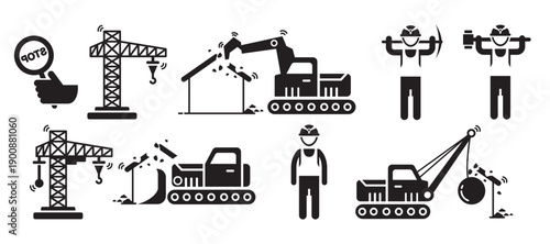 demolition icons vector