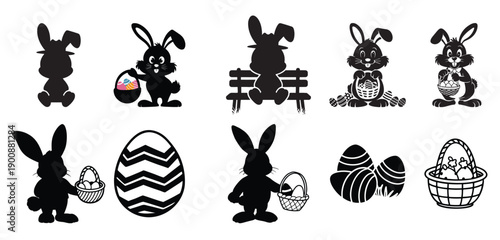  easter bunnies and eggs silhouettes easter bunny illustration 