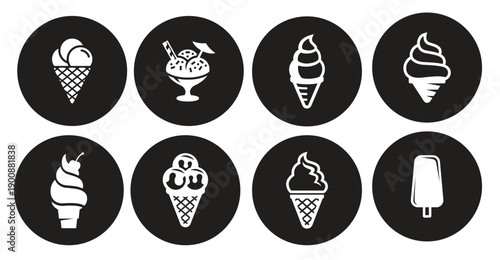 ice cream icons white on a black background