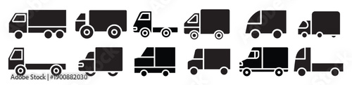 set of truck icons illustration in thin line style on white 