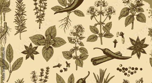 Vibrant herbs and spices illustration for culinary and wellness projects