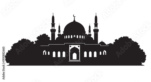 Mosque Riverside Silhouette at Dusk