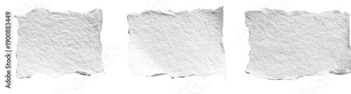 Three torn, textured paper pieces with rough edges, set against a black background