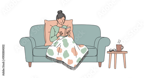 Cozy reading on the sofa, a peaceful vector illustration