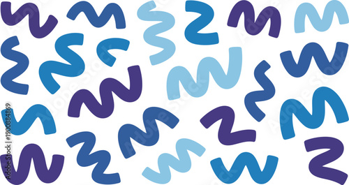 A harmonious arrangement of squiggly lines in various shades of blue and purple creating a soothing pattern