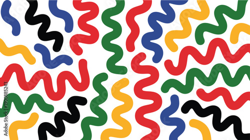 A lively assortment of bold squiggly lines in various primary and secondary colors on white
