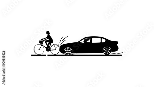 collision between a car and a bicycle, black isolated silhouette