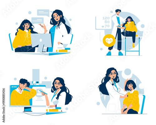 Medical Consultation Scenes in Vector Illustration