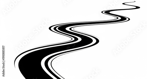 Winding Black Road Illustration on White Background.