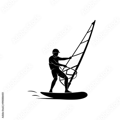 Windsurfer black silhouette vector illustration