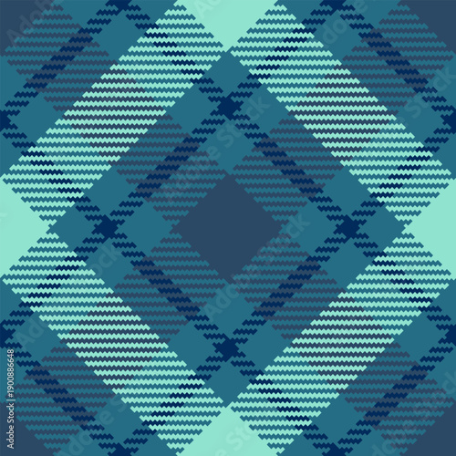 Intense fabric vector pattern, gentle plaid textile texture. Pop tartan background seamless check in cyan and teal colors.