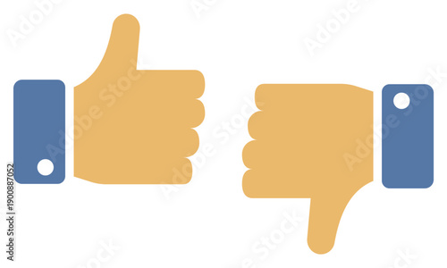 評価や賛否の意思表示に使えるサムズアップとサムズダウンのベクターイラストセット