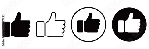 UIデザインに最適なモノクロのサムズアップと「いいね」ベクターアイコンセット