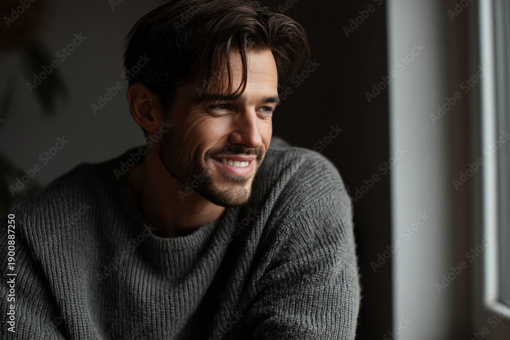 Obraz premium Handsome man with smiling face wearing casual outfit indoor
