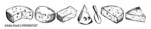  cheese set on a white background pattern cheese illustration 