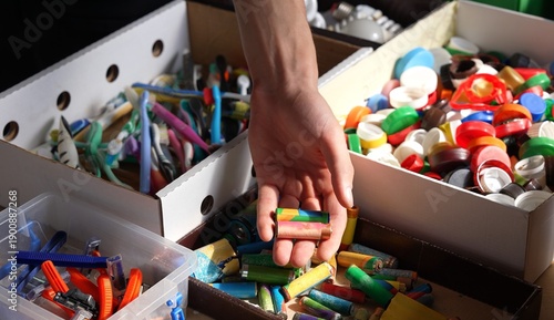 Fotografie Battery recycling. Waste Sorting Recycling Point