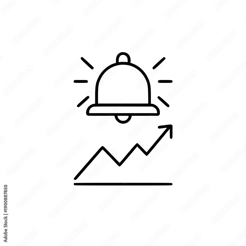 Fototapeta premium Line art bell notification with growth chart
